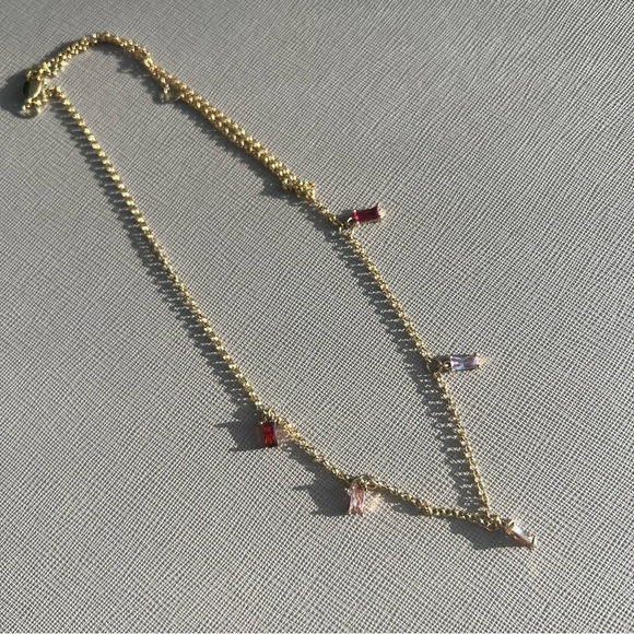 [CLEARANCE/Send Offers] GOLD-TONE NECKLACE WITH MULTICOLOR DANGLY CRYSTALS - Picture 4 of 9